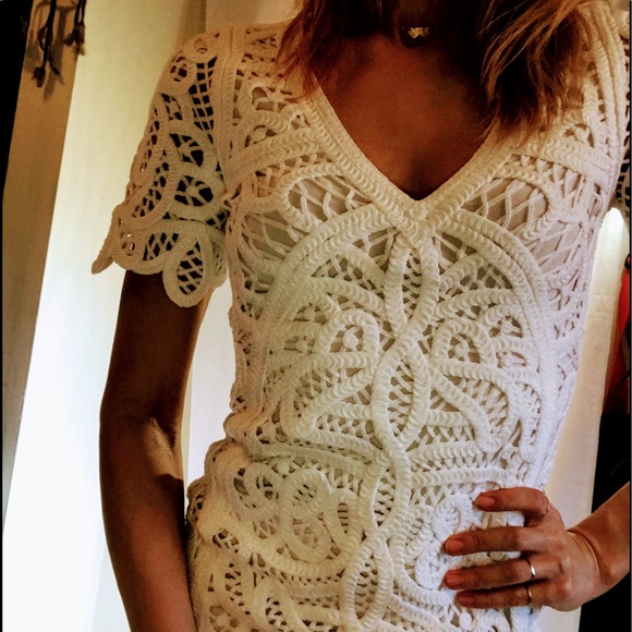 French Connection Dresses & Skirts - French Connection White Lattice Lux dress SALE💖