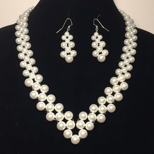White Glass Pearl Handmade Necklace and Earrings