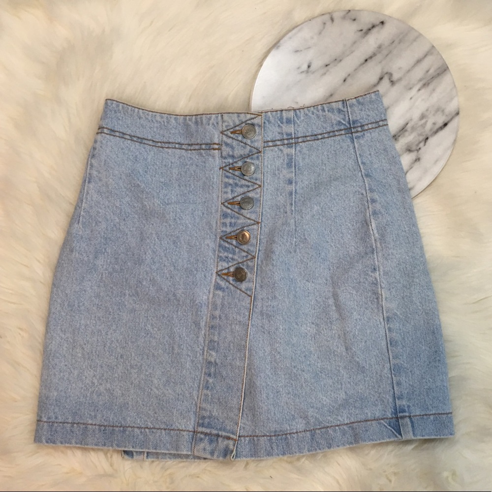 Vintage Light Wash High Waist Button Up Skirt - Picture 1 of 5