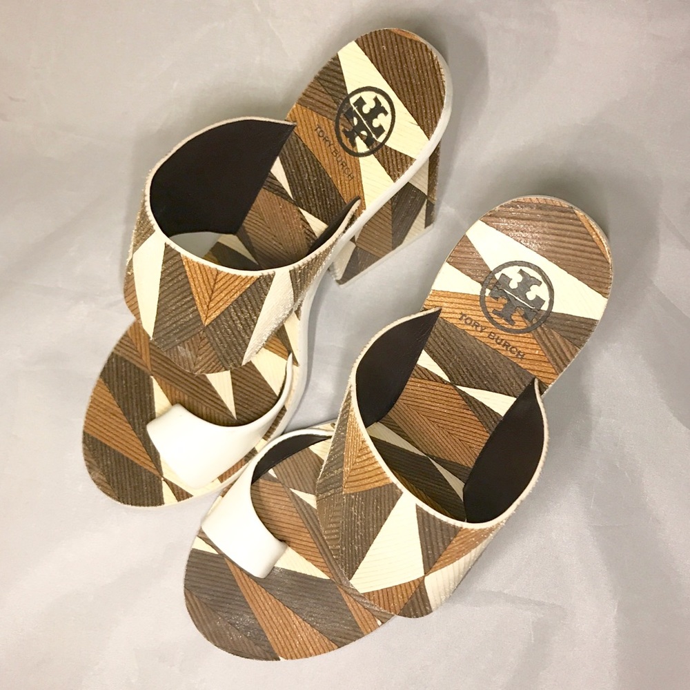 Tory Burch Mike Mule Wood Colorblock Leather