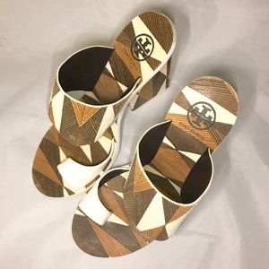 Tory Burch Mike Mule Wood Colorblock Leather