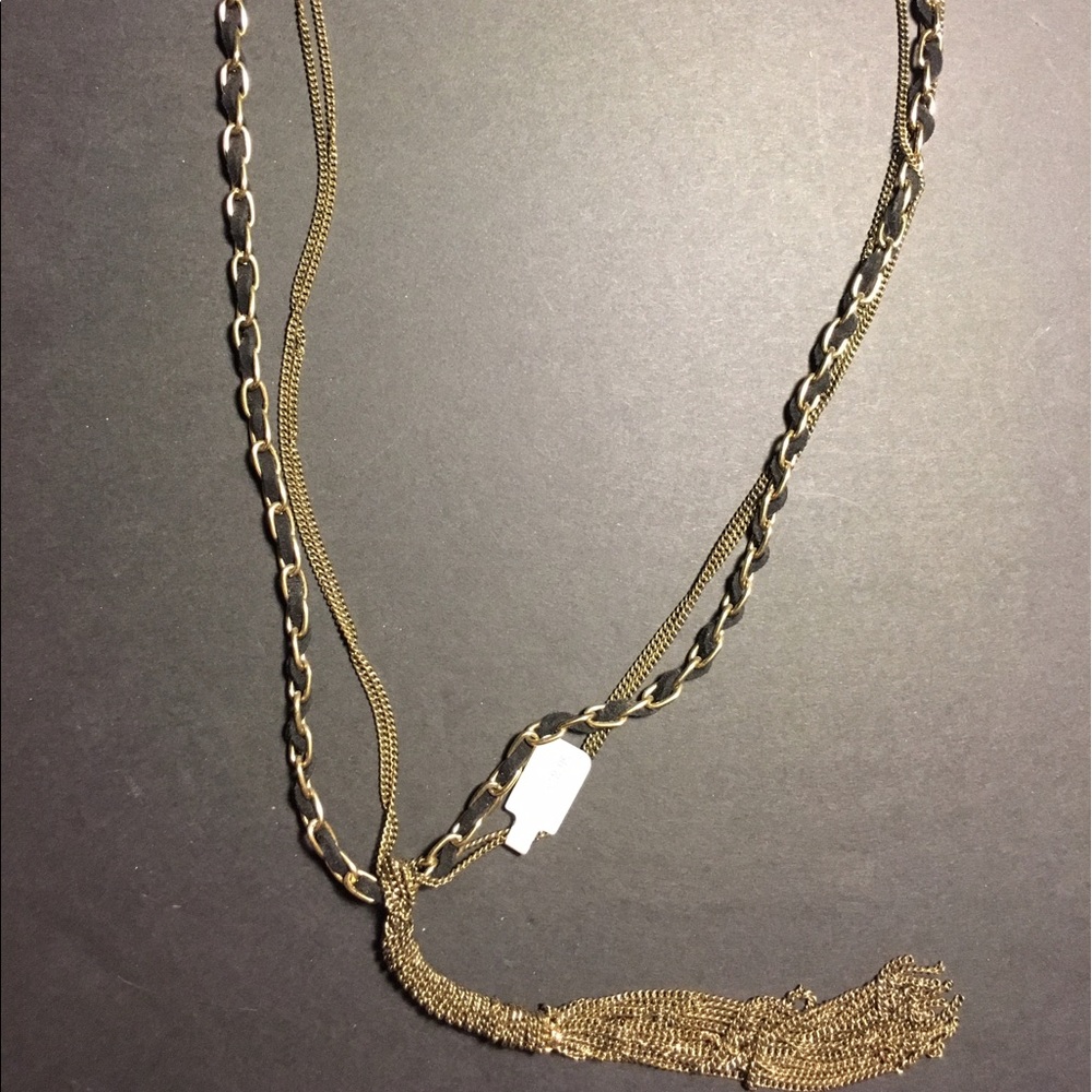 Black & Gold Necklace With Gold Tassle