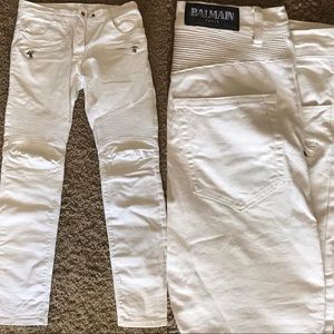 Mens Balmain White Biker Skinny Jeans
