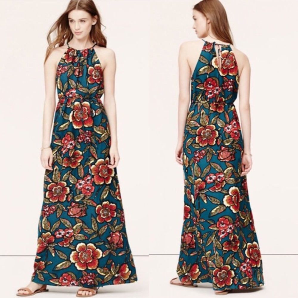 LOFT floral linen blended maxi dress XSP new