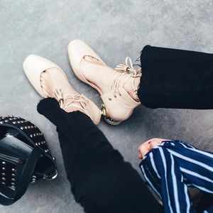 Genuine leather square toe lace up shoes