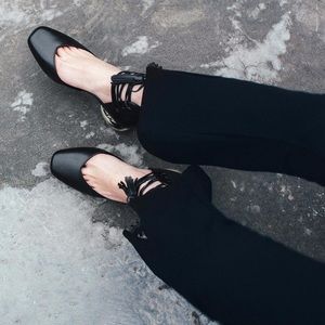 Genuine leather square toe lace up shoes