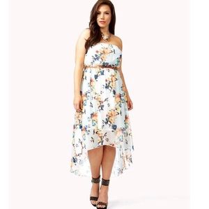 Floral & Bird Print High Low Dress