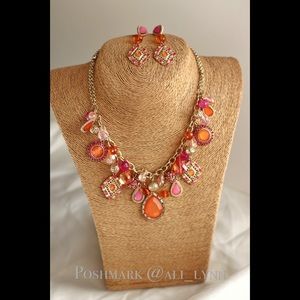 Pink & Orange Gem Necklace & Earrings Set