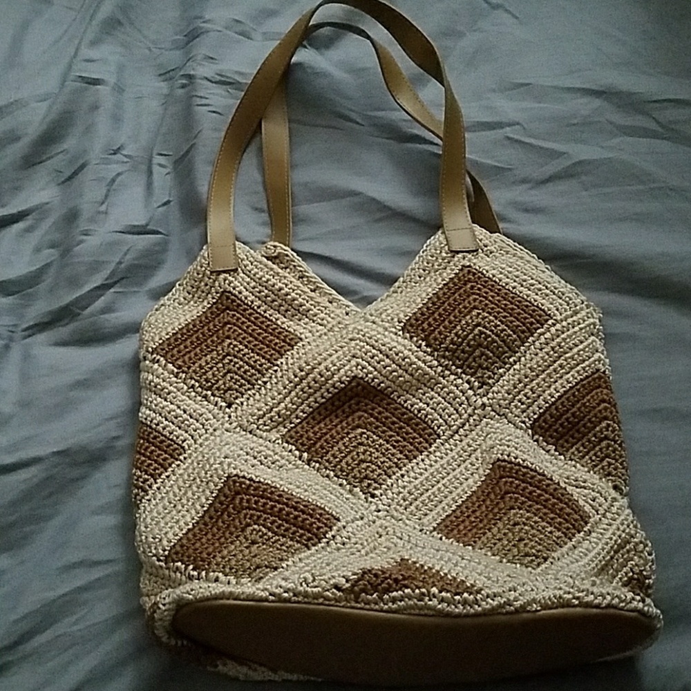 Cato tan and brown crochet purse is just right!