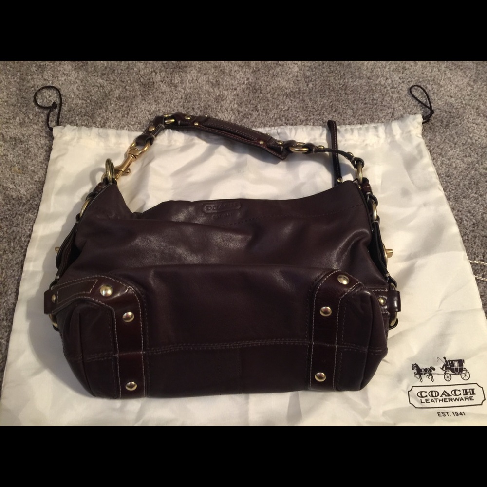 Dark brown leather Coach purse