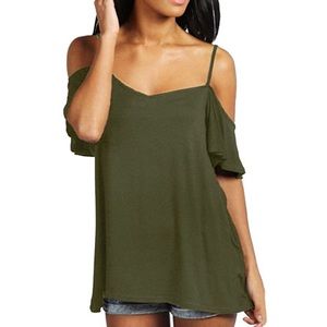 Women's low cut off shoulder flounce shirt