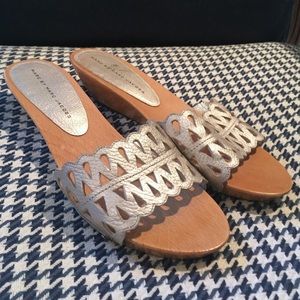 Marc by Marc Jacobs silver wooden wedge sandals