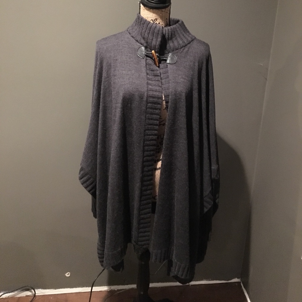Grey cowl neck poncho
