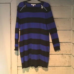 Michael Kors Black and Navy Striped Sweater Dress