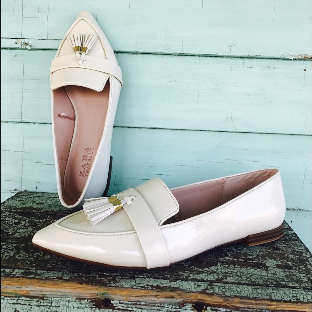 Zara Tasseled Cream Loafers