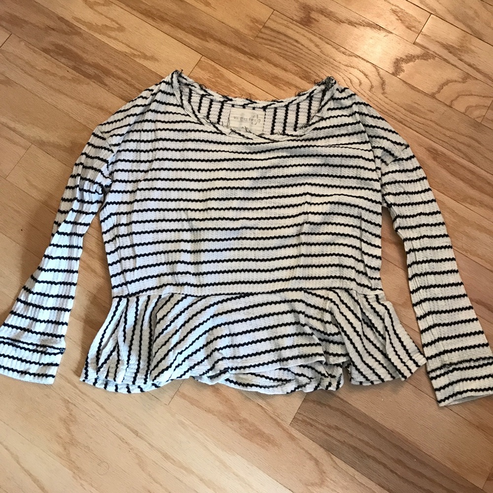 Free people peplum waffle striped top