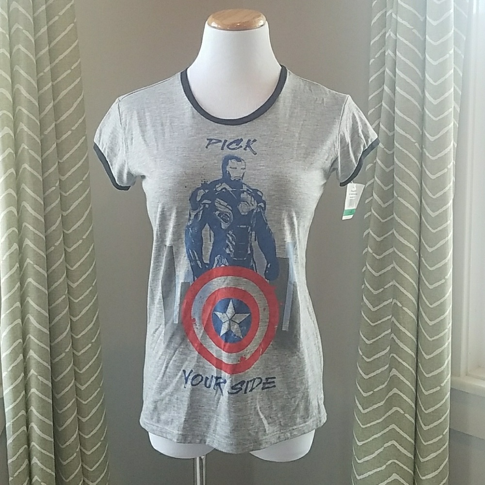 MARVEL Grey Ringer Tee Sz L Juniors NWT