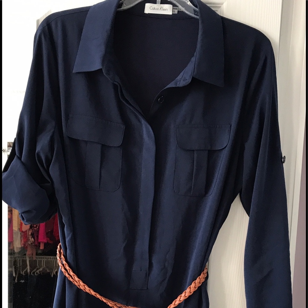 Knee length belted shirt dress
