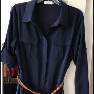 Knee length belted shirt dress