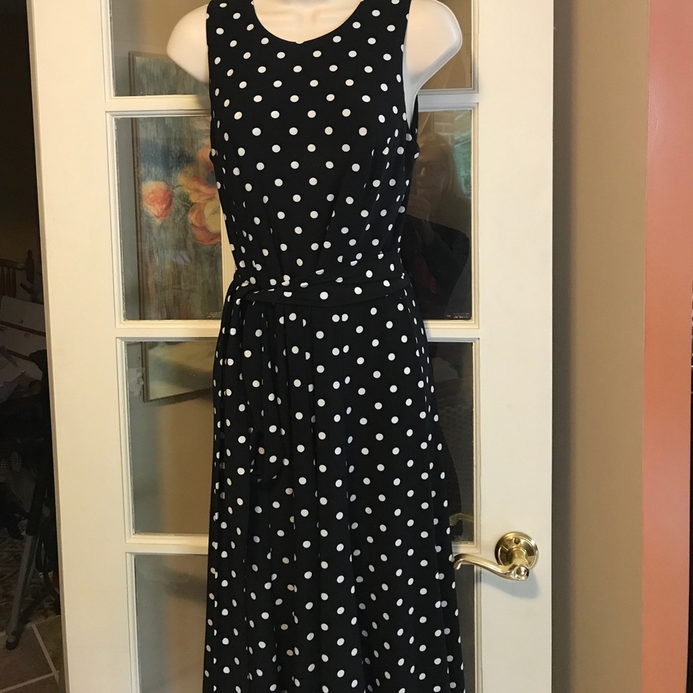 RALPH Lauren Dress Black White Polka Dots 43" sz 4