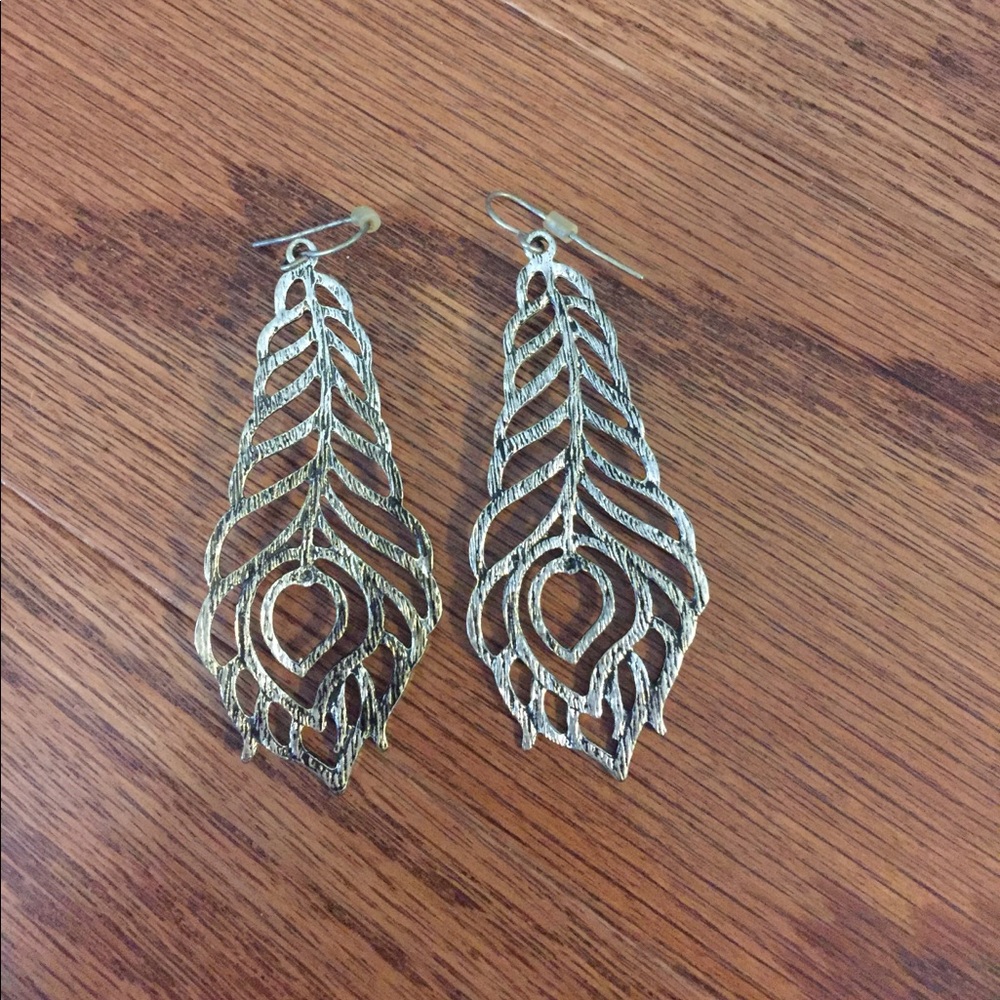 Distressed silver feather earrings