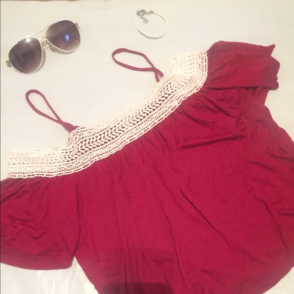Price drop red off shoulder shirt