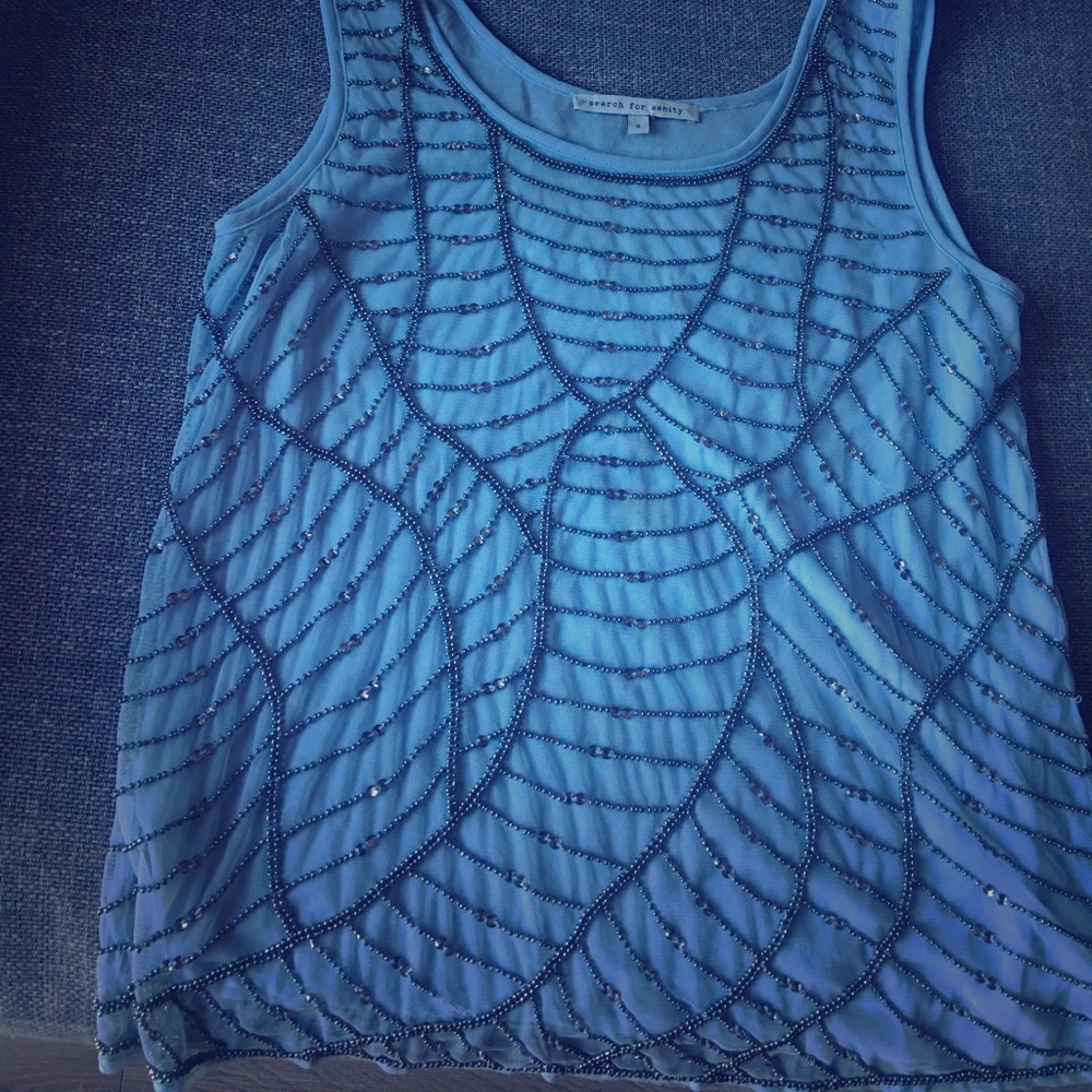 Powder blue sequin beaded embellished tank