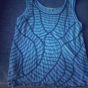 Powder blue sequin beaded embellished tank