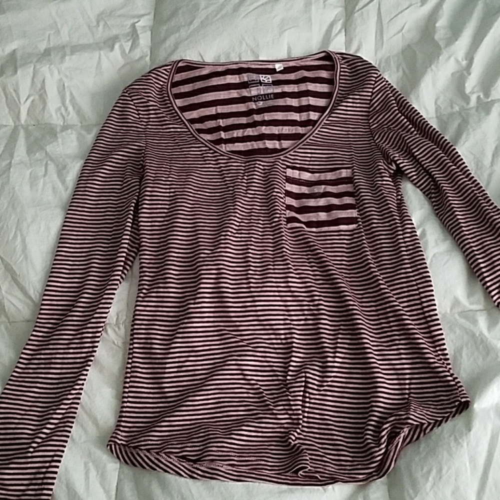 Striped maroon and pink long sleeve shirt