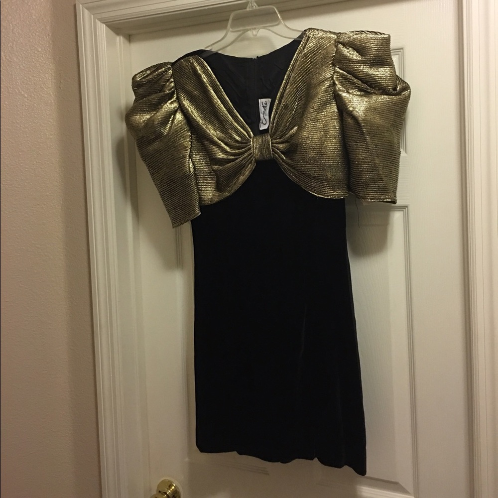 "MISS ELLIETTE" BLACK & GOLD LAME COCKTAIL DRESS