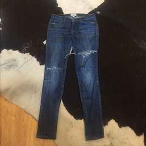 Comfy jeans. Dark wash. Distressed. Size 27