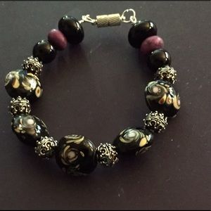 OOAK Lampwork bead and pewter bracelet