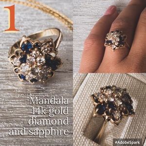 14 k gold diamond and sapphire ring