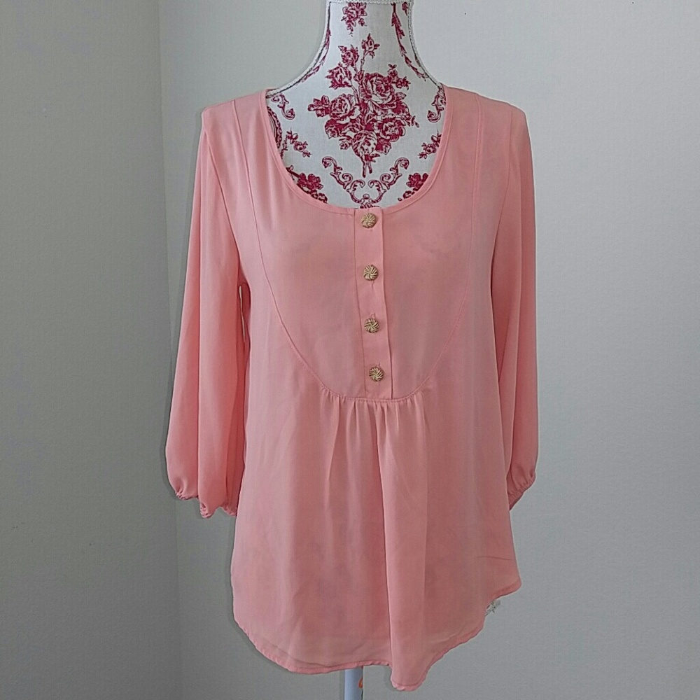 Sheer Peach Hi-Low Casual Blouse S