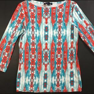 Jones New York L Ikat red aqua 3/4 Sleeve