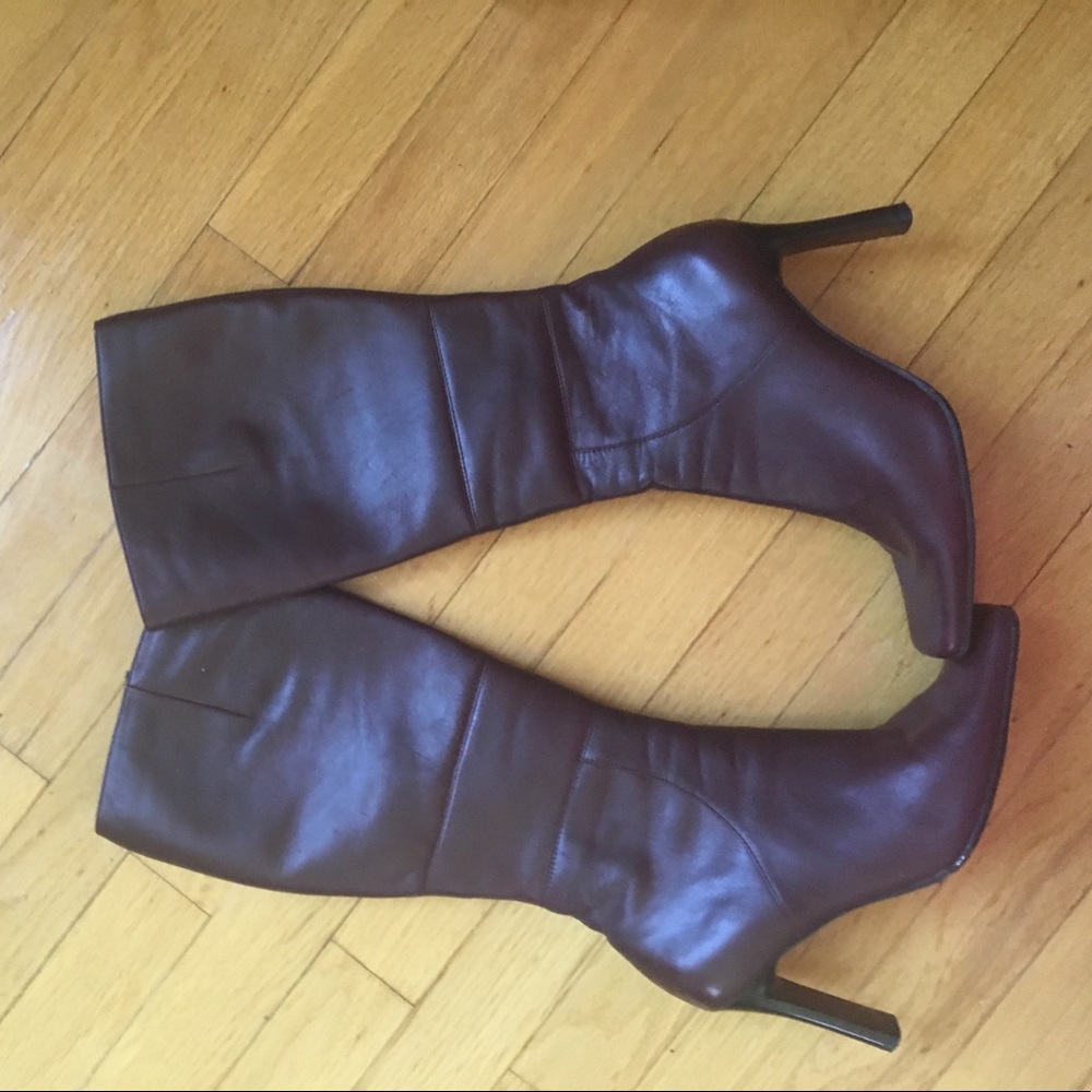 Faux letter dark cherry squared toe boots