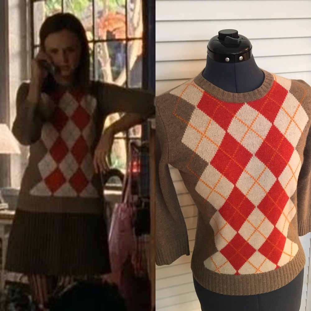 Orange and Tan Argyle Sweater Size Small
