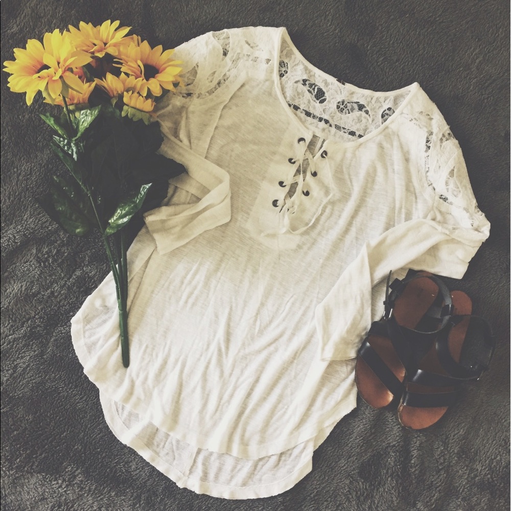 Free People White Lace Top