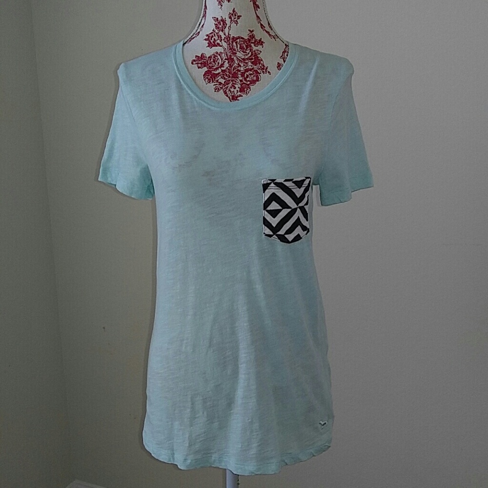 VS Pink Baby Blue Chevron Pocket Tee XS