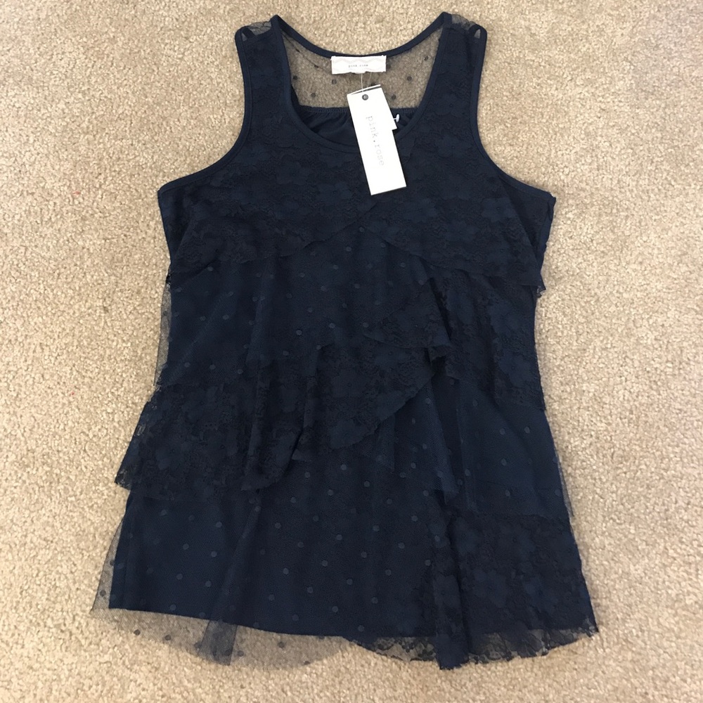 NWT Navy razorback ruffle tank