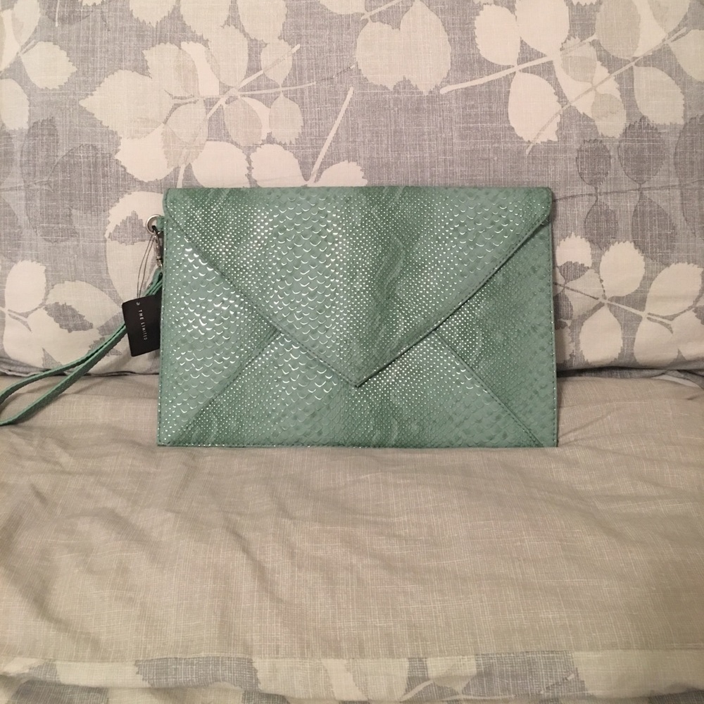 Large mint green and silver clutch.