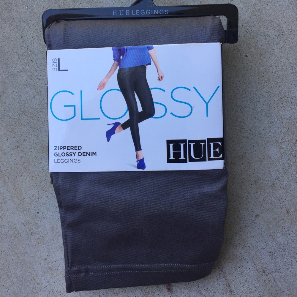 HUE zippered glossy denim leggings