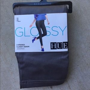 HUE zippered glossy denim leggings
