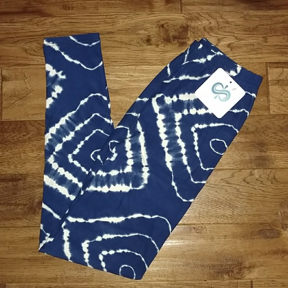 LAST 1 SOFT 💫 Rad Blue & White Tie-dye Leggings - Picture 2 of 3