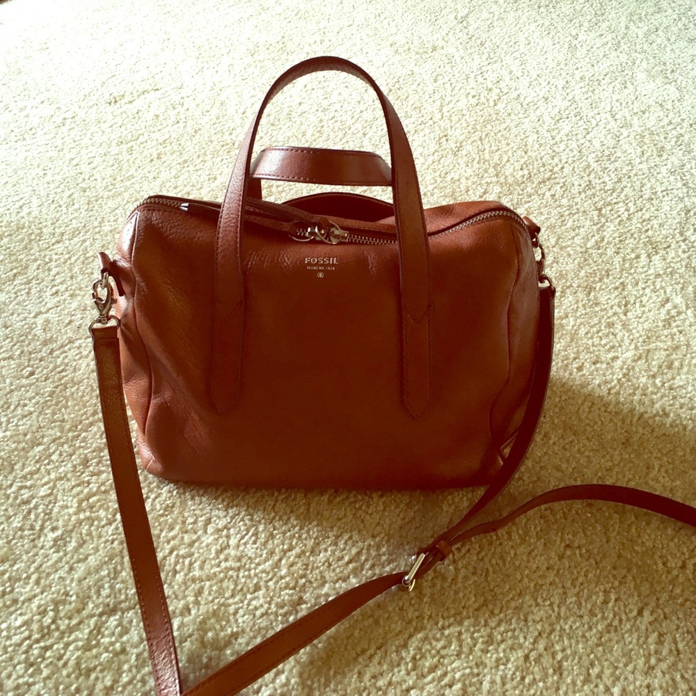 Fossil Sydney Satchel Brown Outer Pocket Zipped