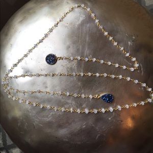 SOLD Lasso Moonstone and Druzy Necklace