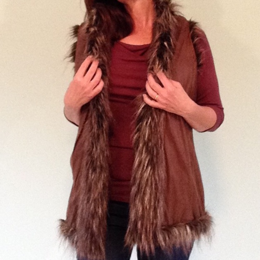 Reversible Faux Fur and Suede Vest