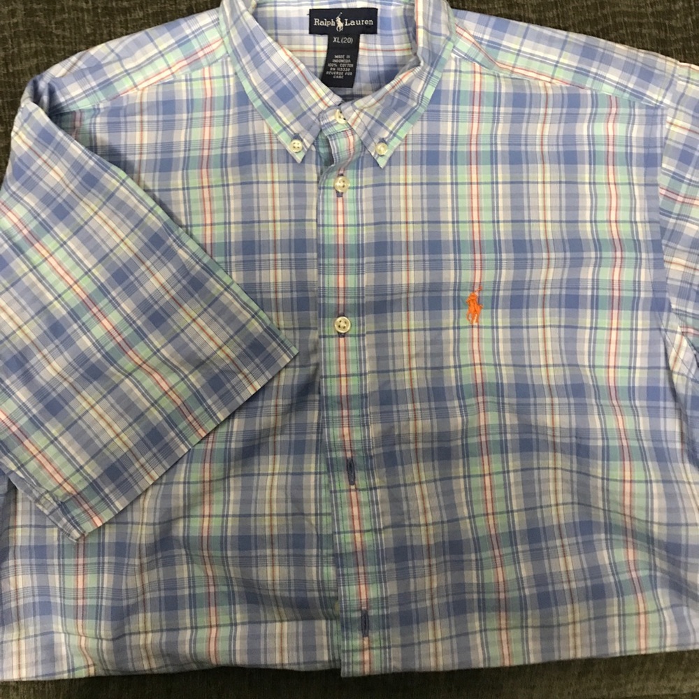 Boys plaid polo shirt sleeve button down