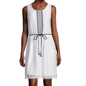 Belted Lace Blouson Dress