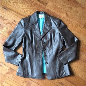 Women's brown leather button up jacket size S